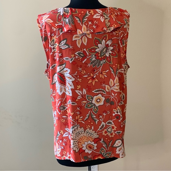 LOFT Floral Sleeveless Blouse Ruffle Size XL - Picture 5 of 12